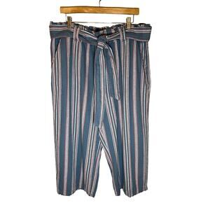 a.n.a. Womens Sz OX Wide Leg Palooza Striped Linen Blend Size‎ Belted Pants